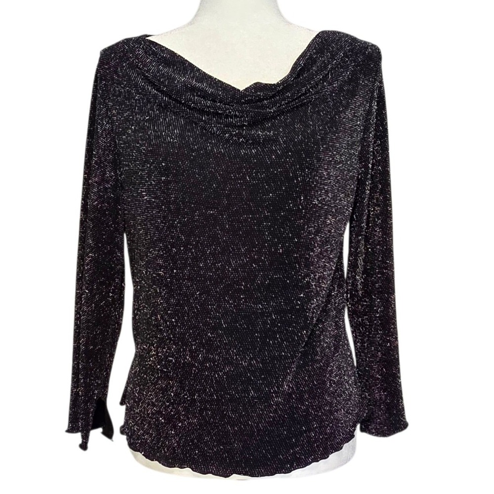 Vtg Y2K Black Sparkle Top Womens‎ L Cowl Neck Celestial Whimsygoth Glam Retro